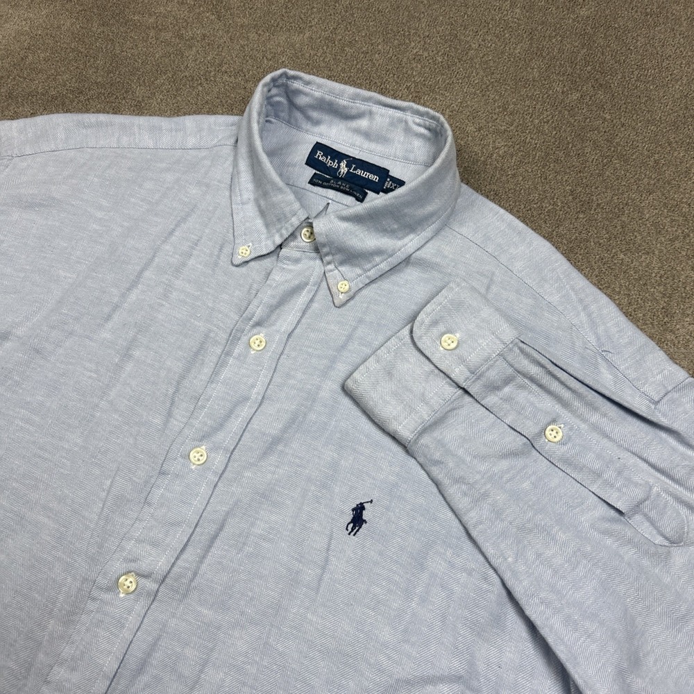 Ralph Lauren Shirt Mens XL Linen Blend Button Down Blake Herringbone Long Sleeve